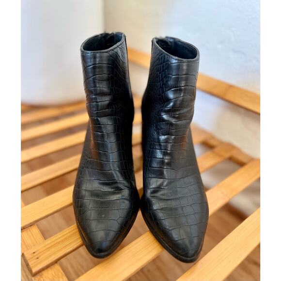 Steve Madden Julianne Black Snake Embossed Block Heeled Boots - Picture 6 of 7